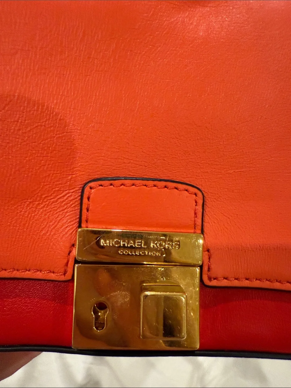 Michael Kors Orange and Red Leather Lock-Front Crossbody